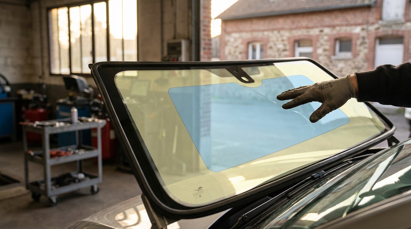 Schéma des zones A et B du champ de vision sur un pare-brise automobile