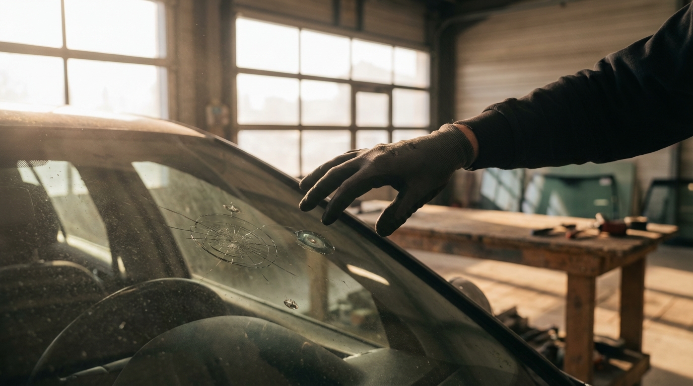 Schéma montrant les différents types d'impacts pare-brise : étoile, œil de bœuf et éclat simple