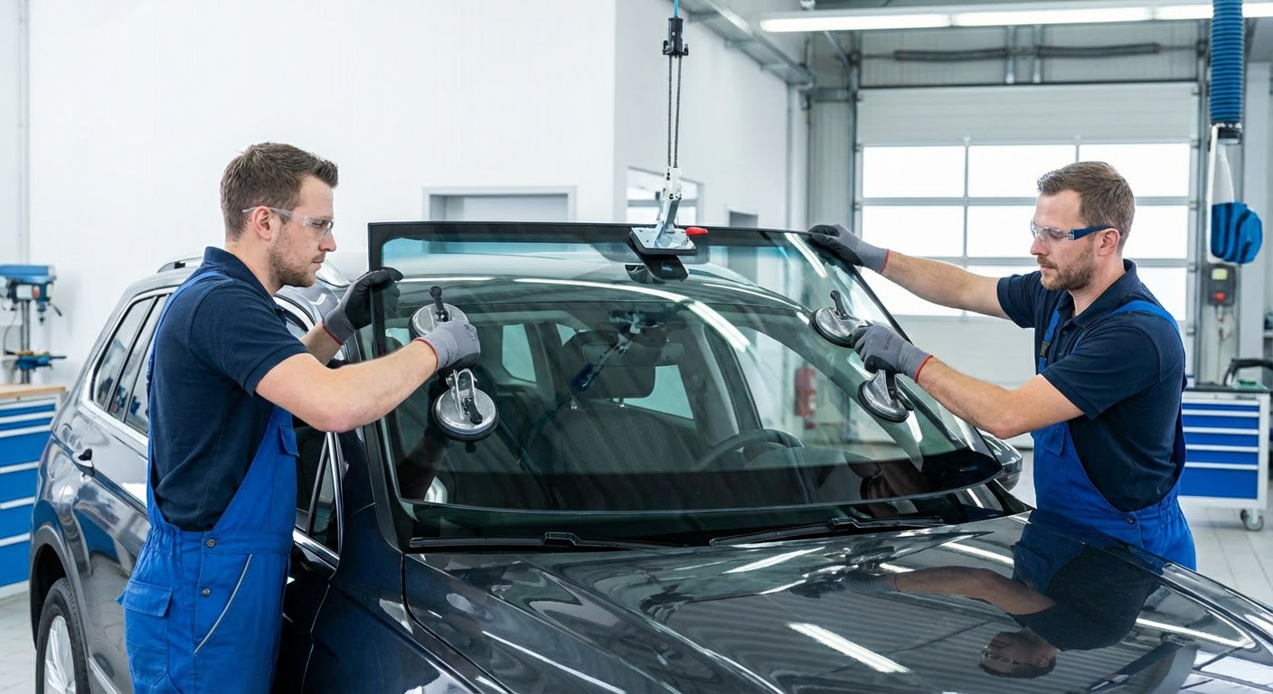 Équipe de techniciens vitrage automobile