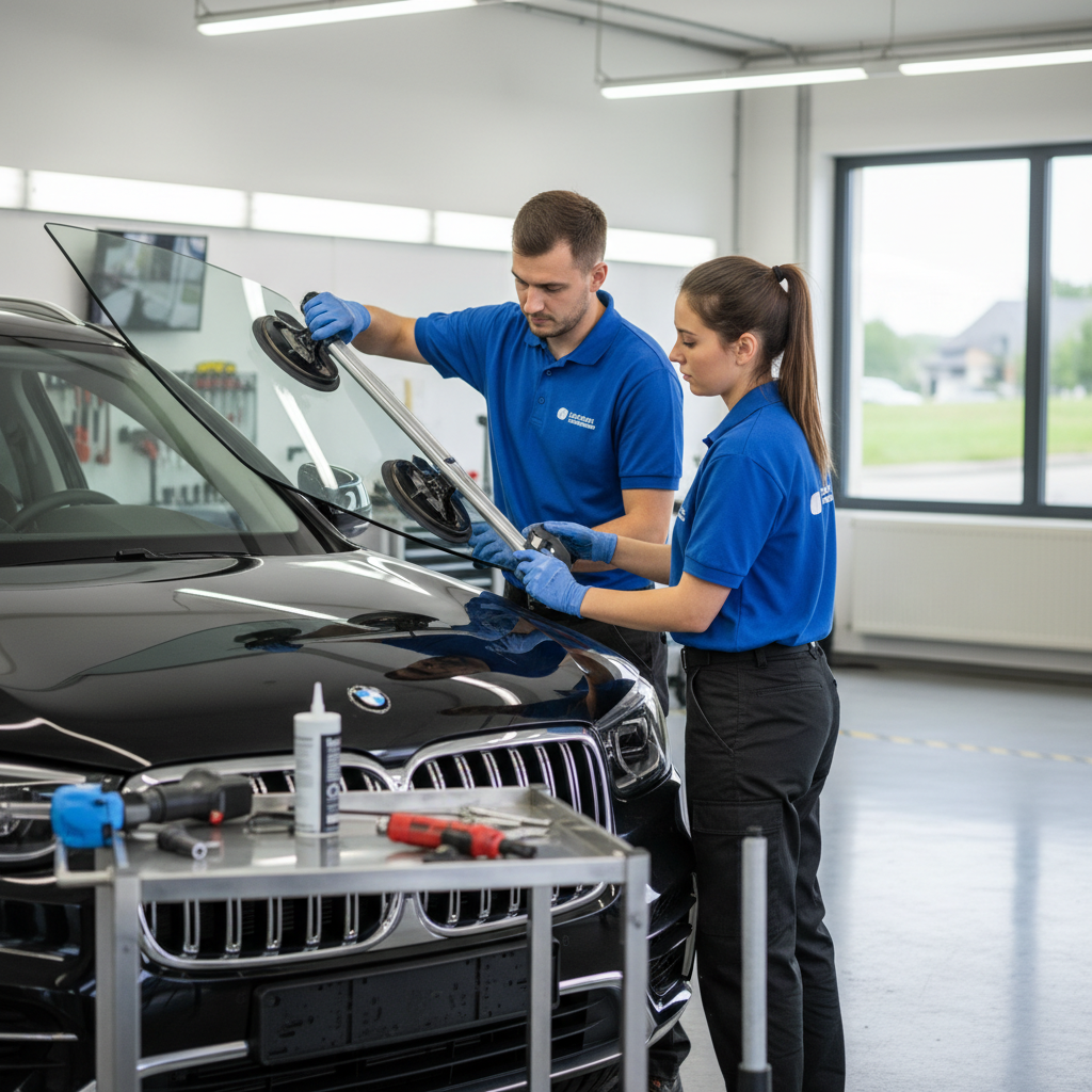 Équipe de techniciens vitrage automobile