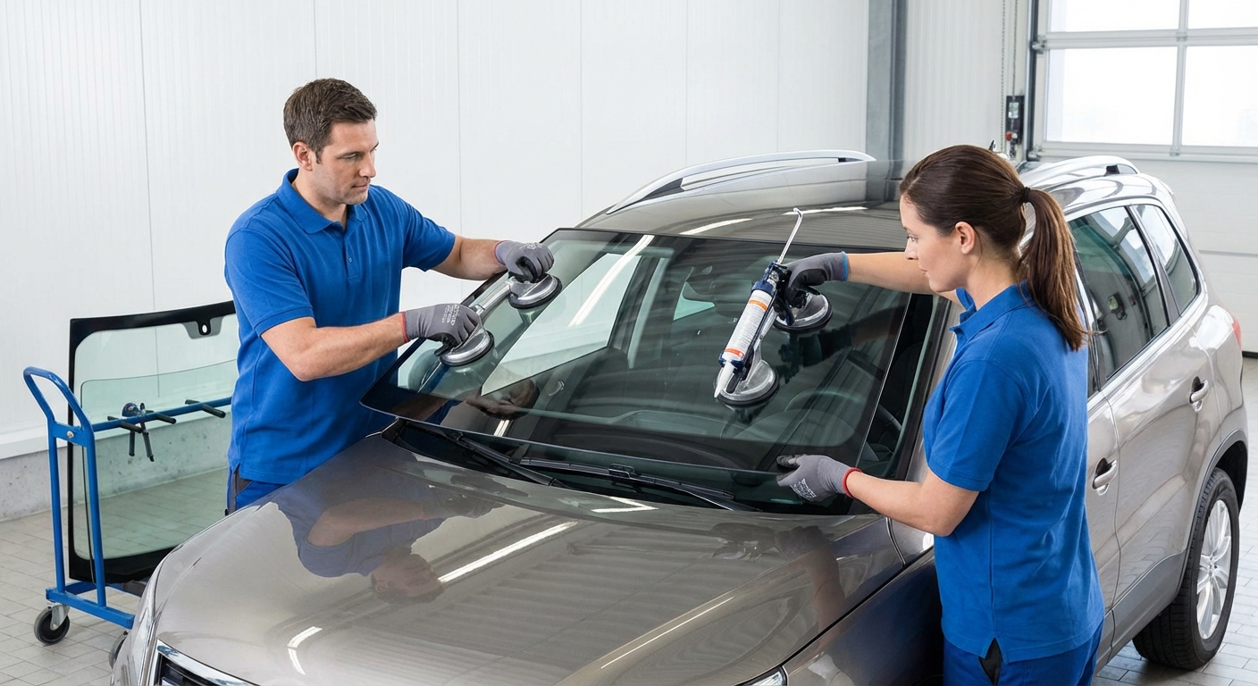 Équipe de techniciens vitrage automobile
