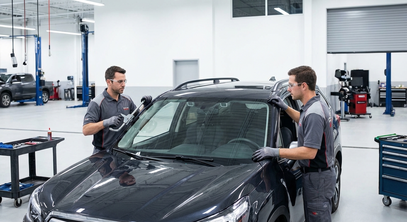 Équipe de techniciens vitrage automobile