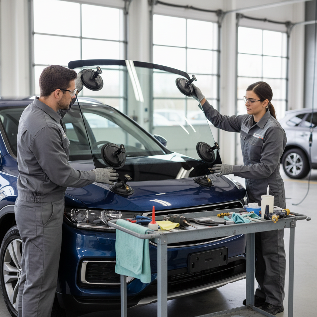 Équipe de techniciens vitrage automobile