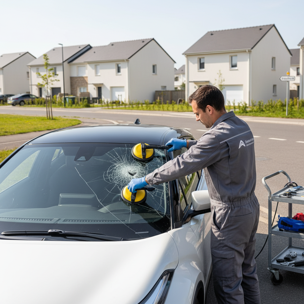 Remplacement de pare-brise en cours Buchelay