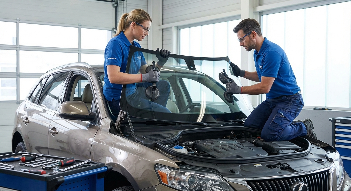 Équipe de techniciens vitrage automobile