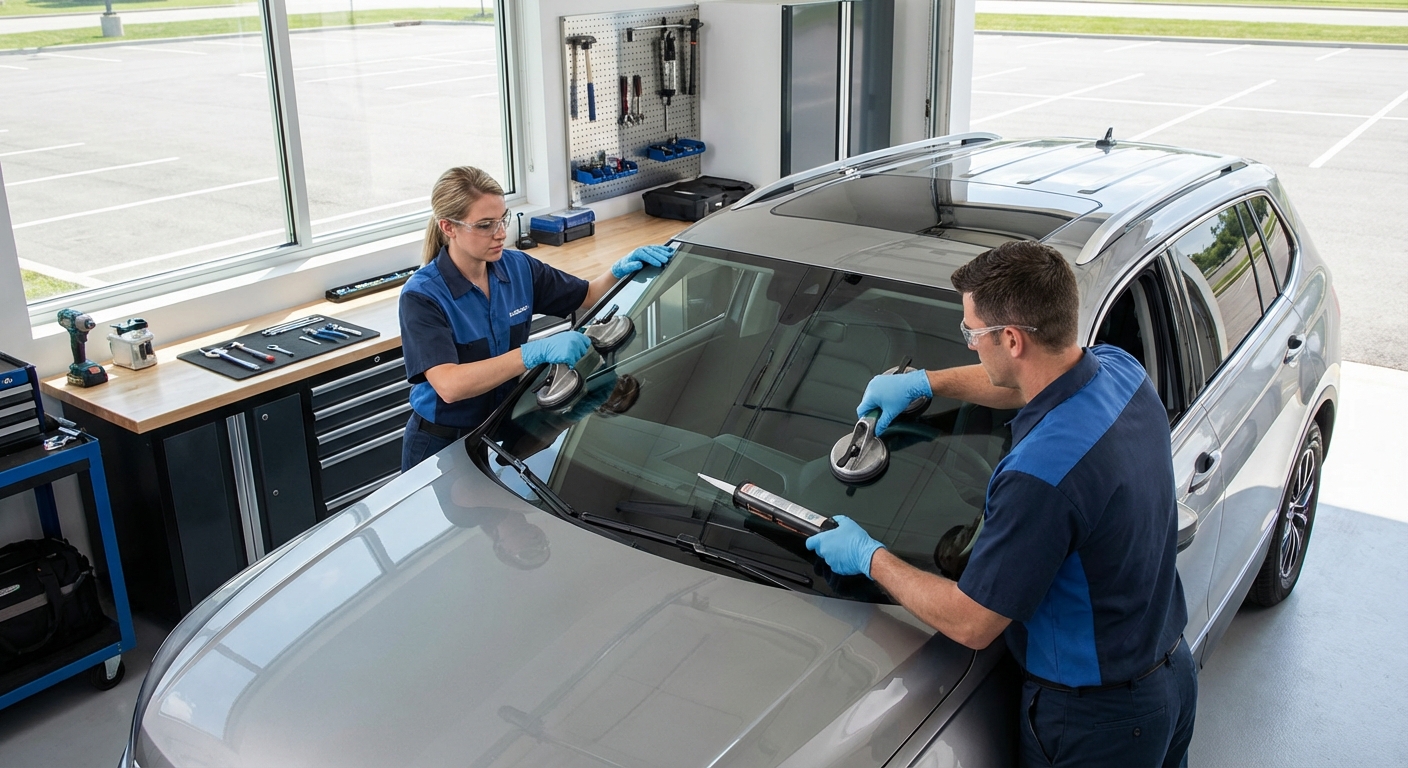 Équipe de techniciens vitrage automobile