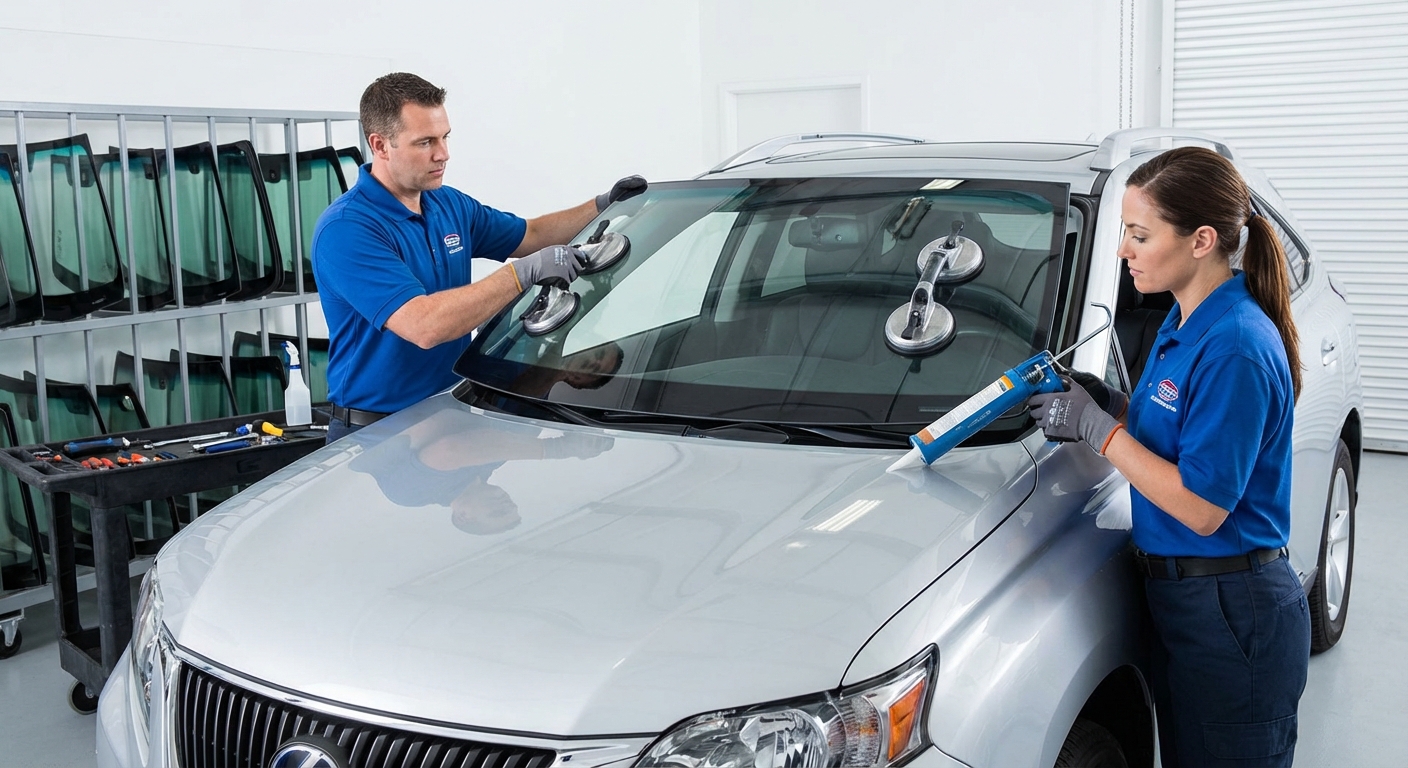 Équipe de techniciens vitrage automobile