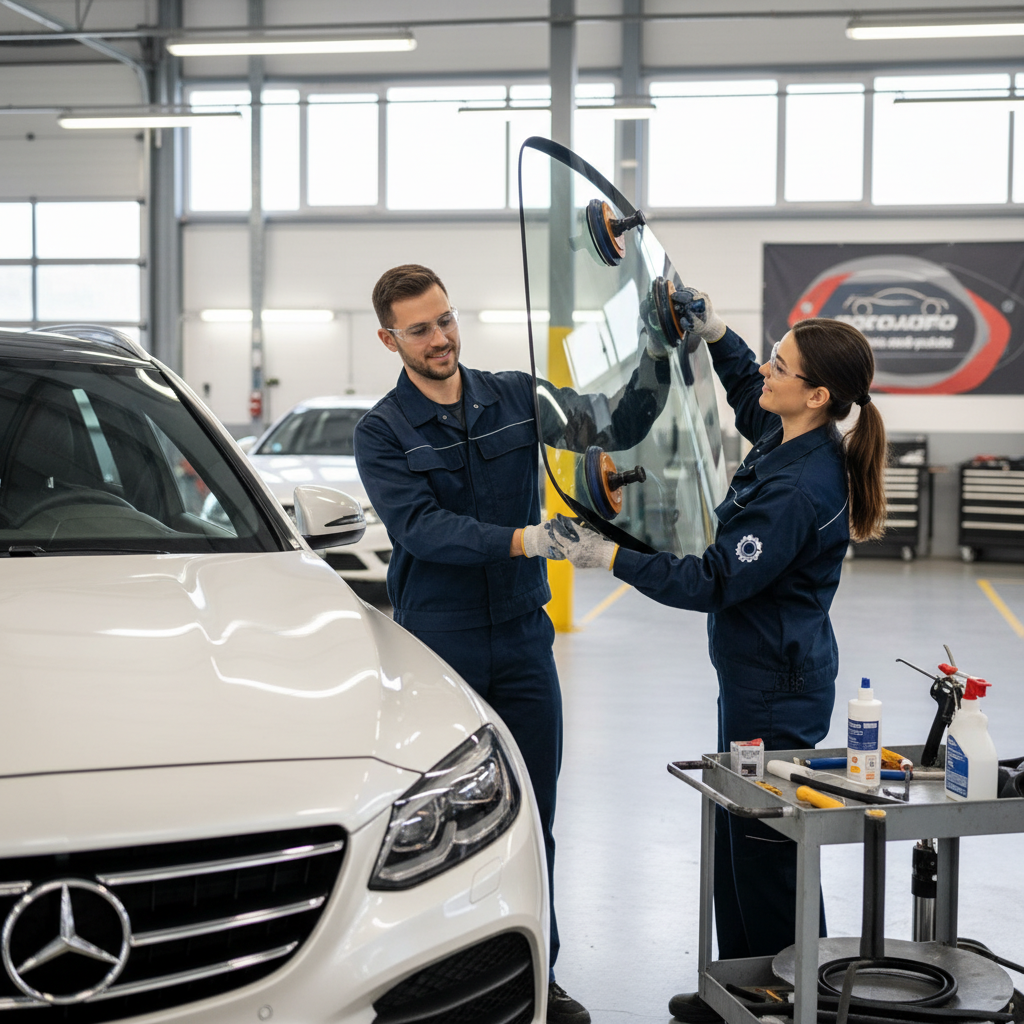 Équipe de techniciens vitrage automobile