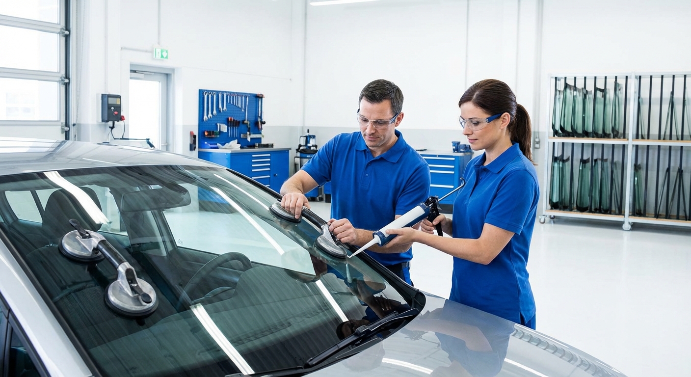 Équipe de techniciens vitrage automobile