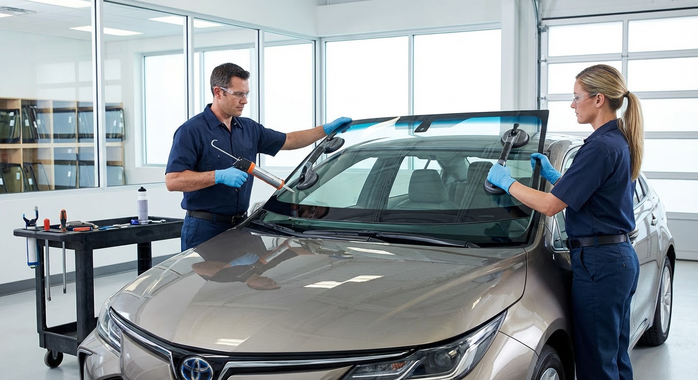 Équipe de techniciens vitrage automobile