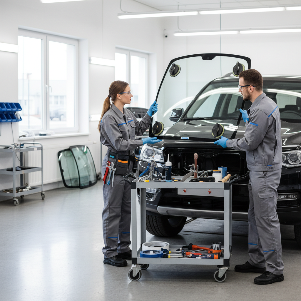 Équipe de techniciens vitrage automobile