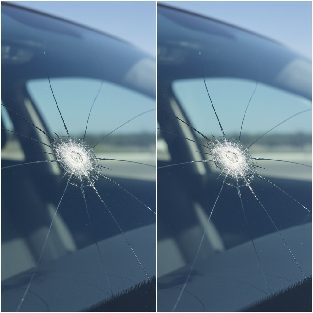 Réparation d'impact pare-brise avant après