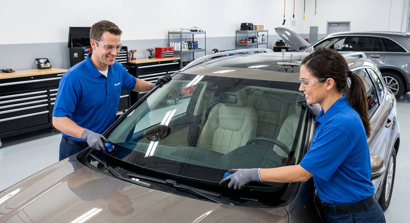 Équipe de techniciens vitrage automobile