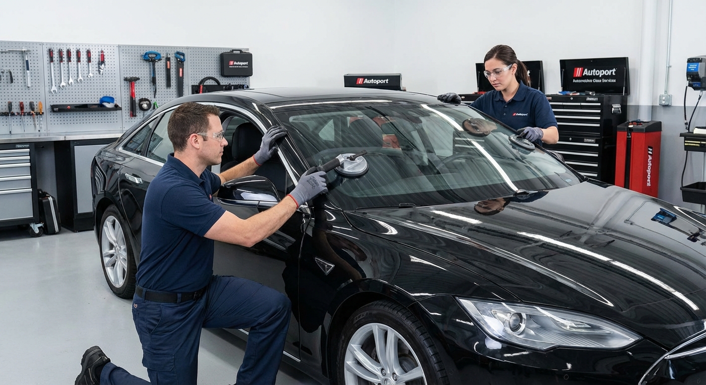 Équipe de techniciens vitrage automobile