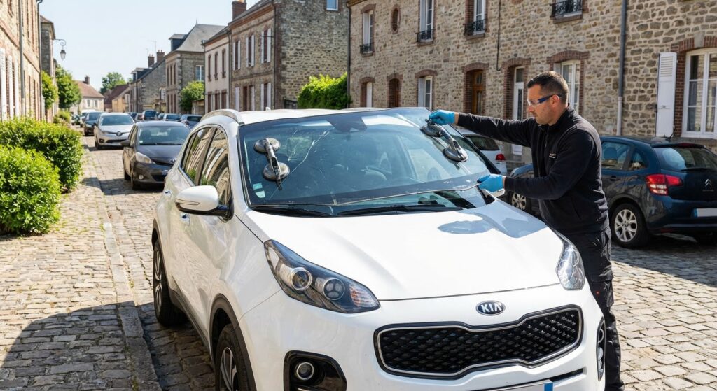 Remplacement de pare-brise en cours Houdan