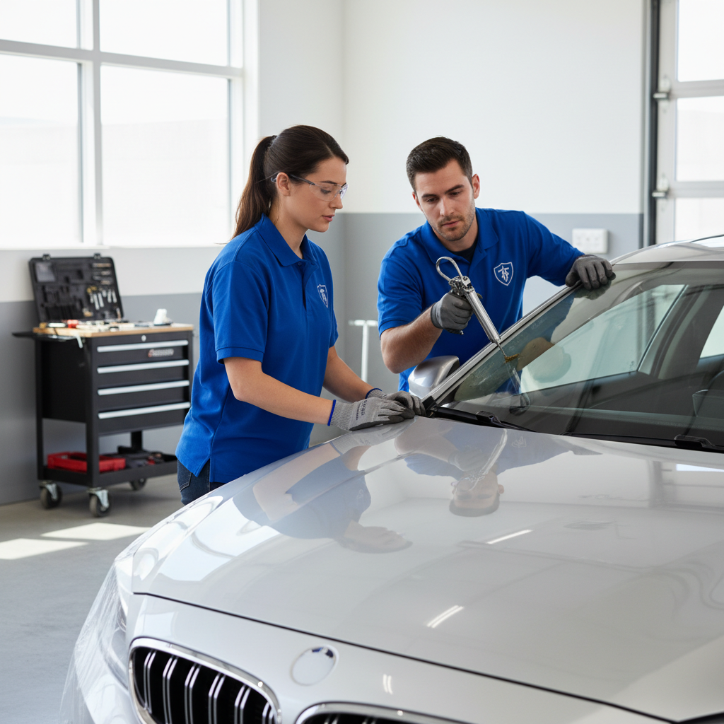 Équipe de techniciens vitrage automobile