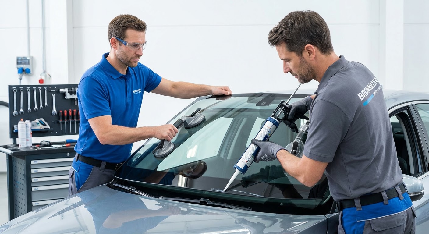Équipe de techniciens vitrage automobile