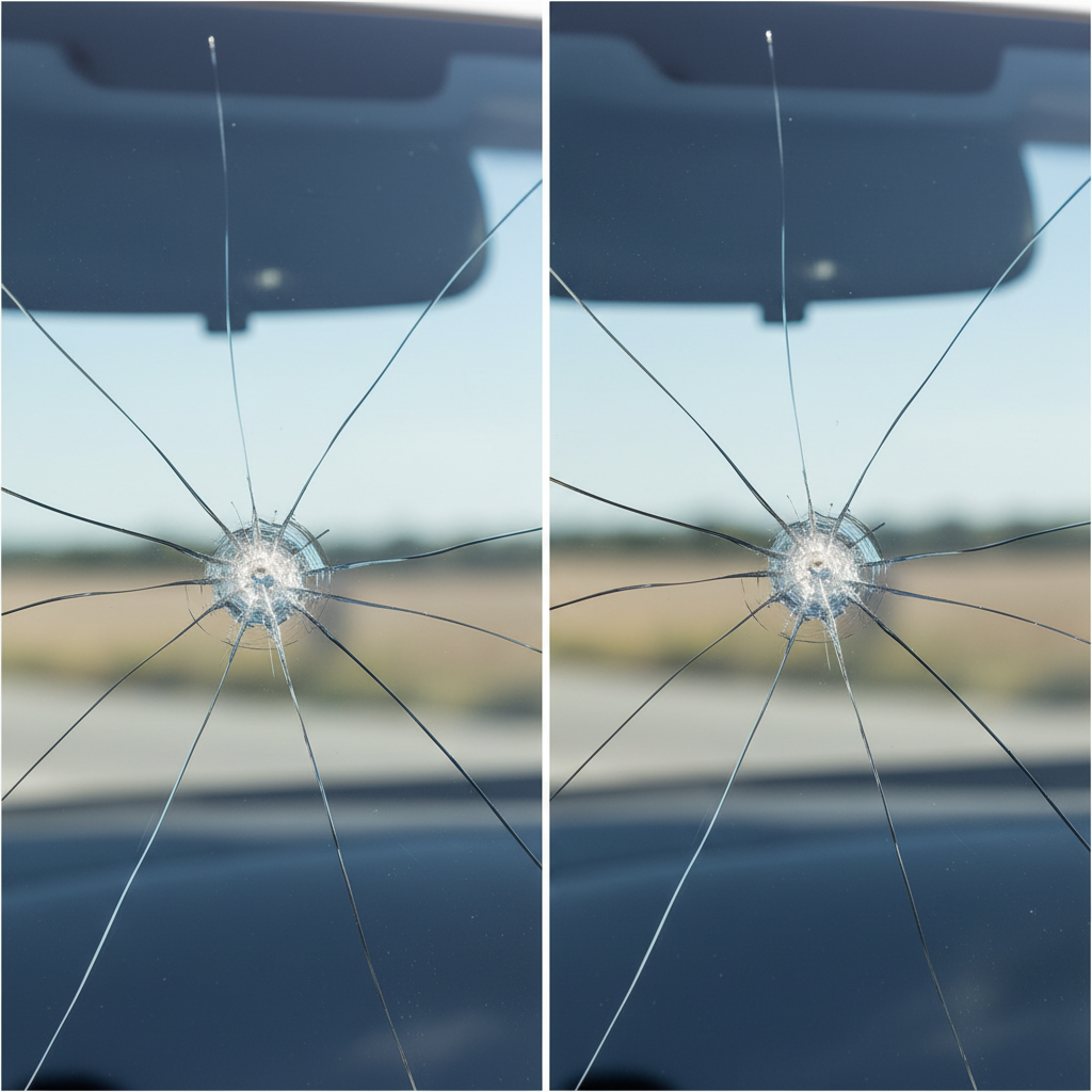 Réparation d'impact pare-brise avant après