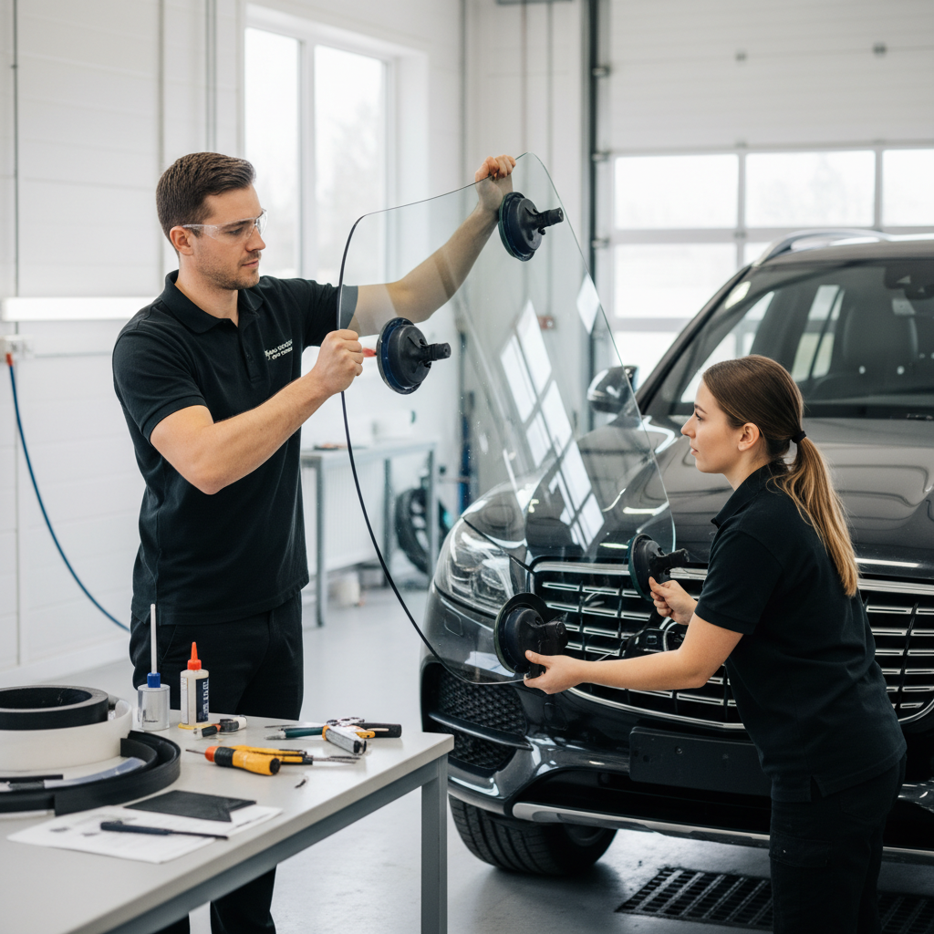 Équipe de techniciens vitrage automobile