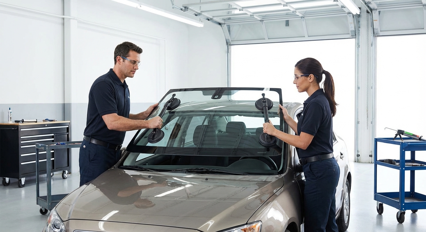 Équipe de techniciens vitrage automobile