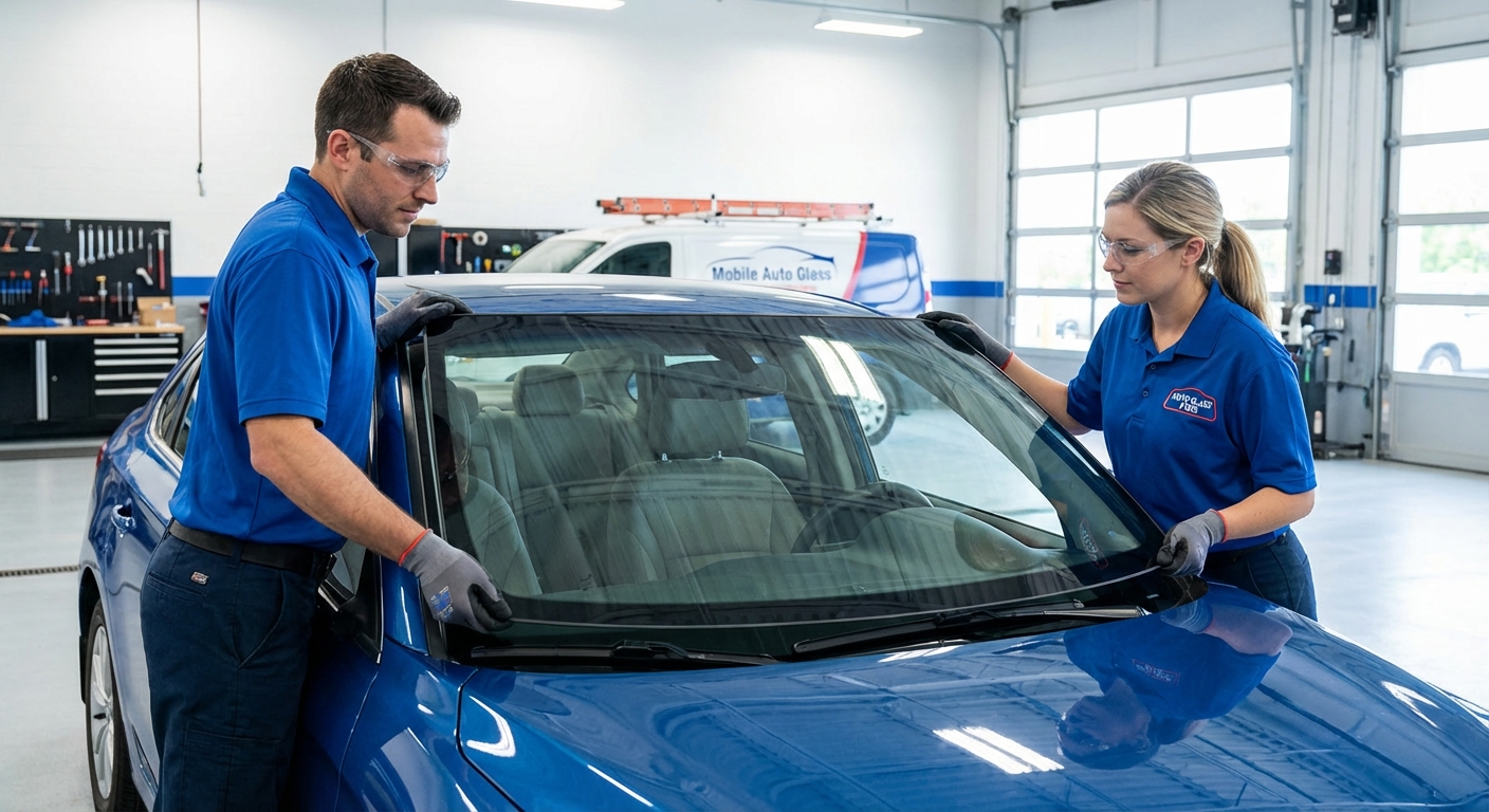 Équipe de techniciens vitrage automobile