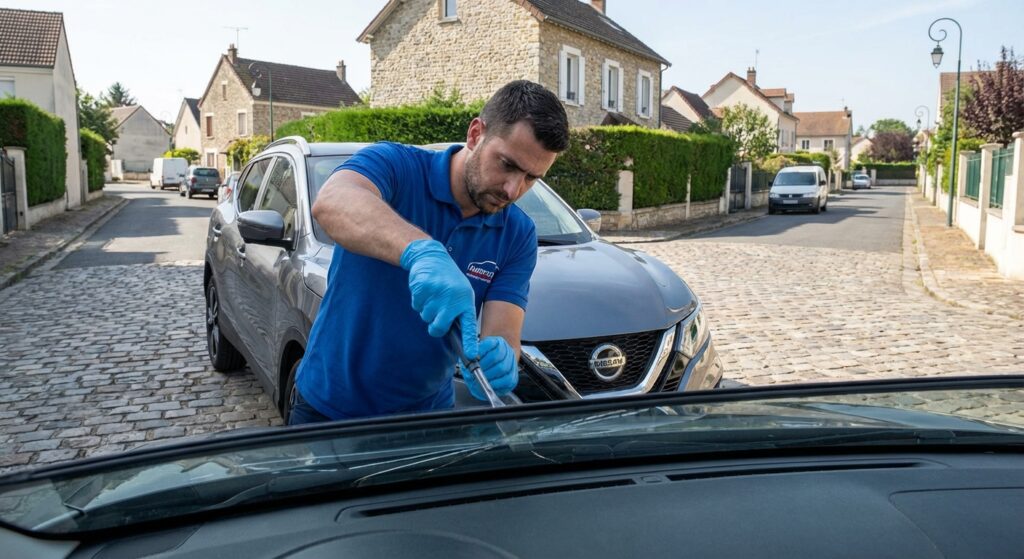 Remplacement de pare-brise en cours Meulan-en-Yvelines