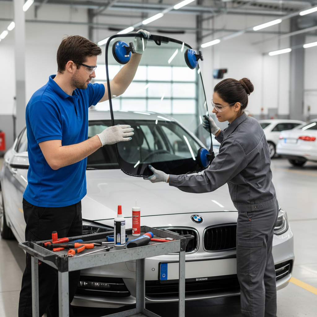 Équipe de techniciens vitrage automobile