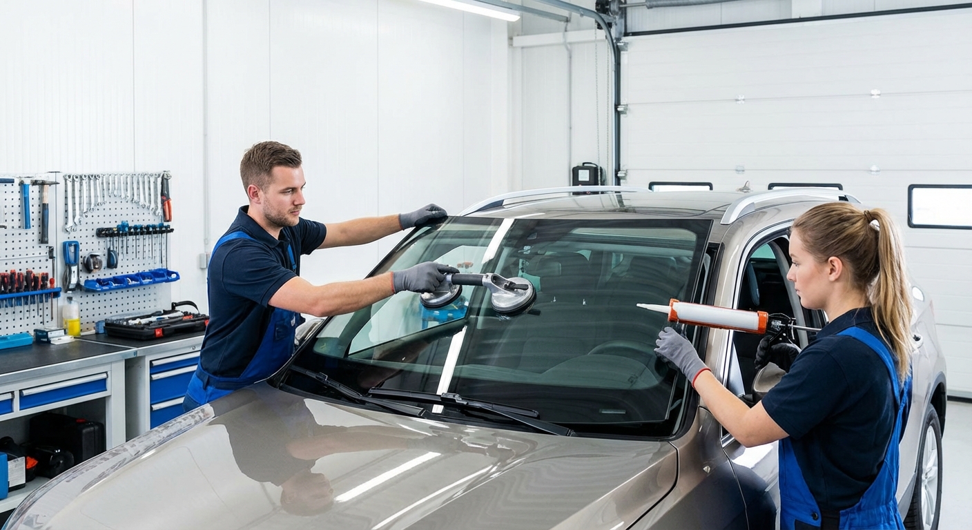 Équipe de techniciens vitrage automobile