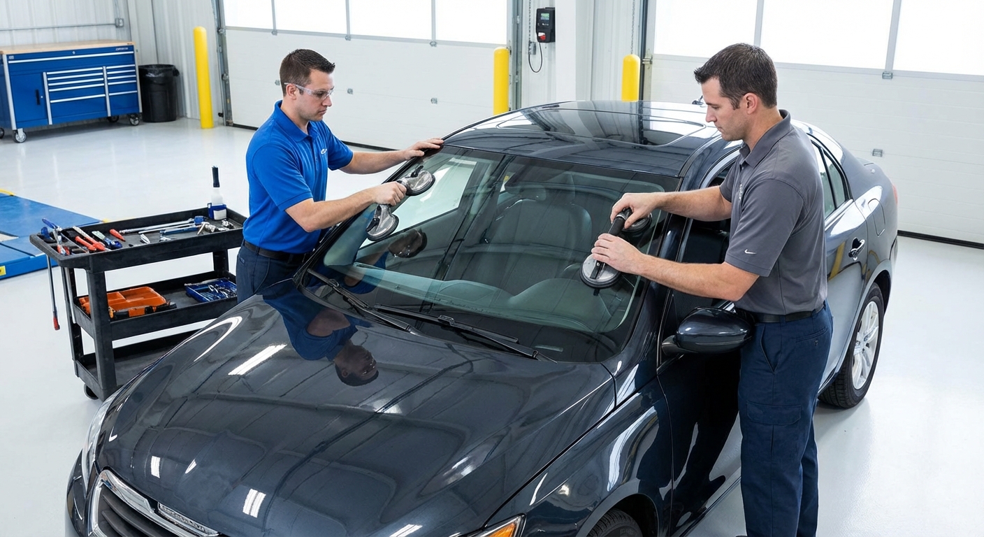 Équipe de techniciens vitrage automobile