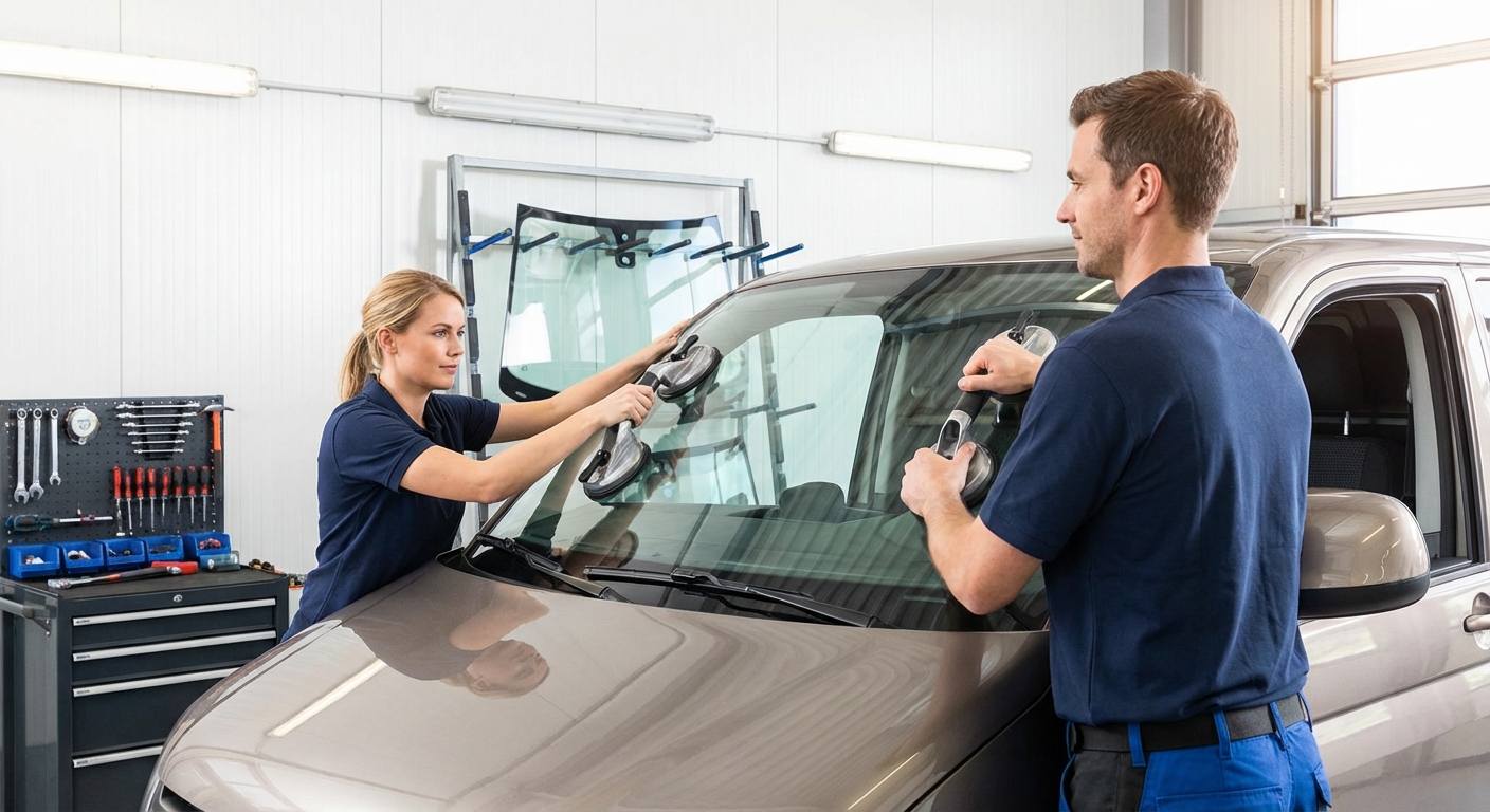 Équipe de techniciens vitrage automobile
