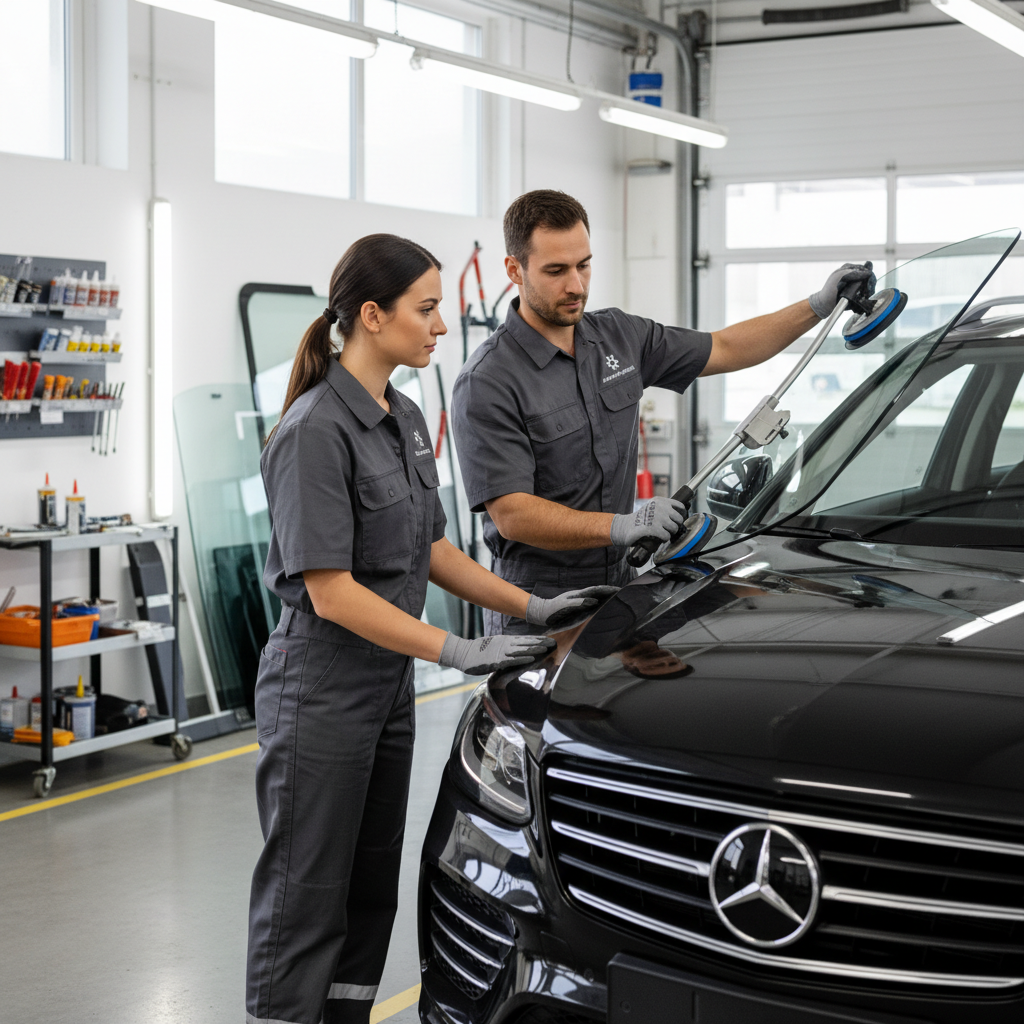 Équipe de techniciens vitrage automobile