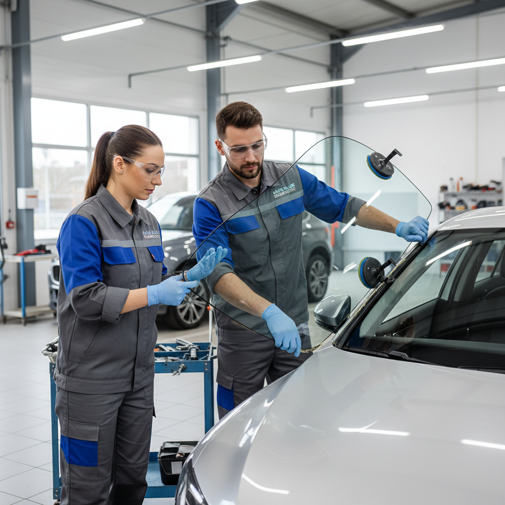 Équipe de techniciens vitrage automobile