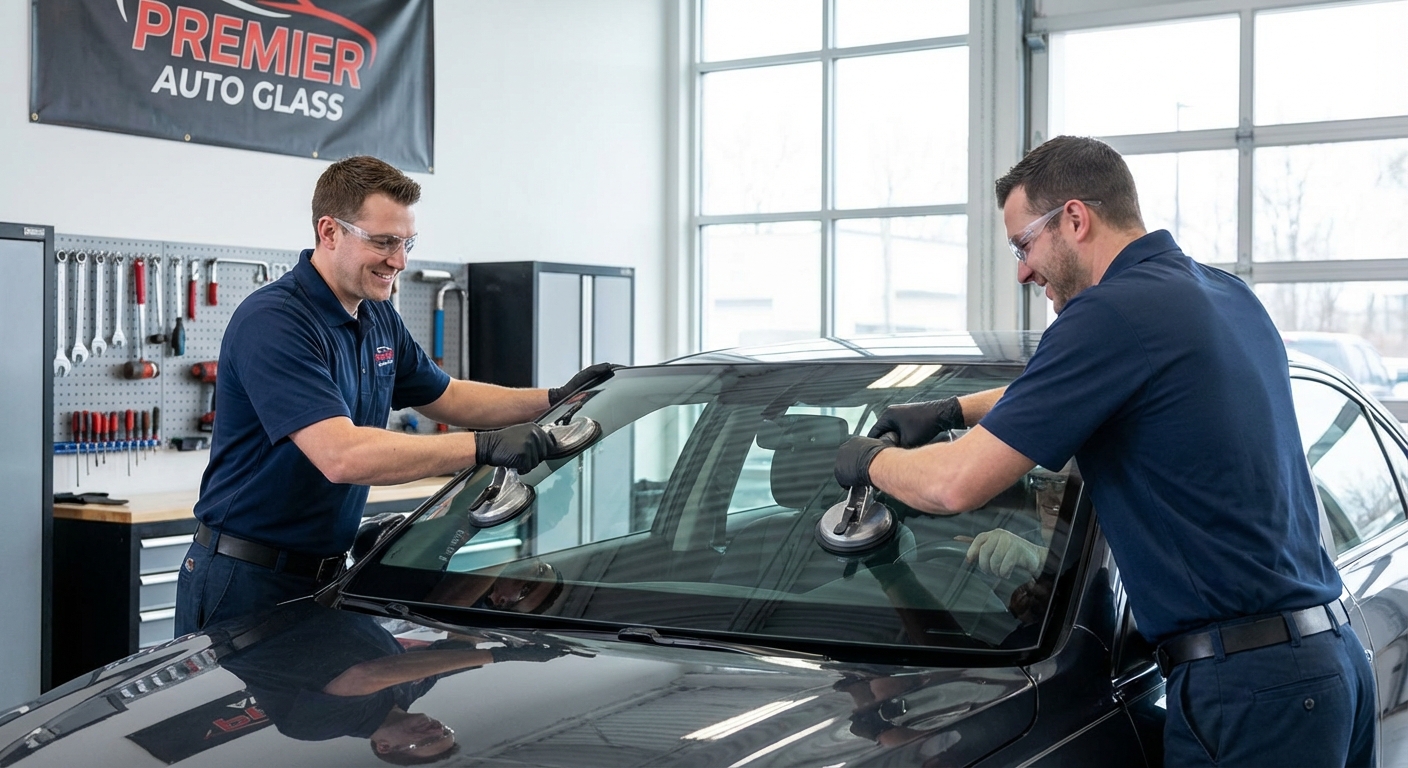 Équipe de techniciens vitrage automobile