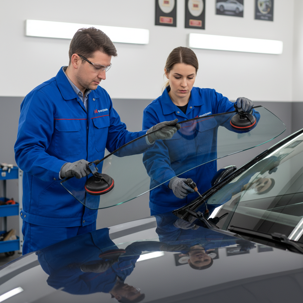 Équipe de techniciens vitrage automobile
