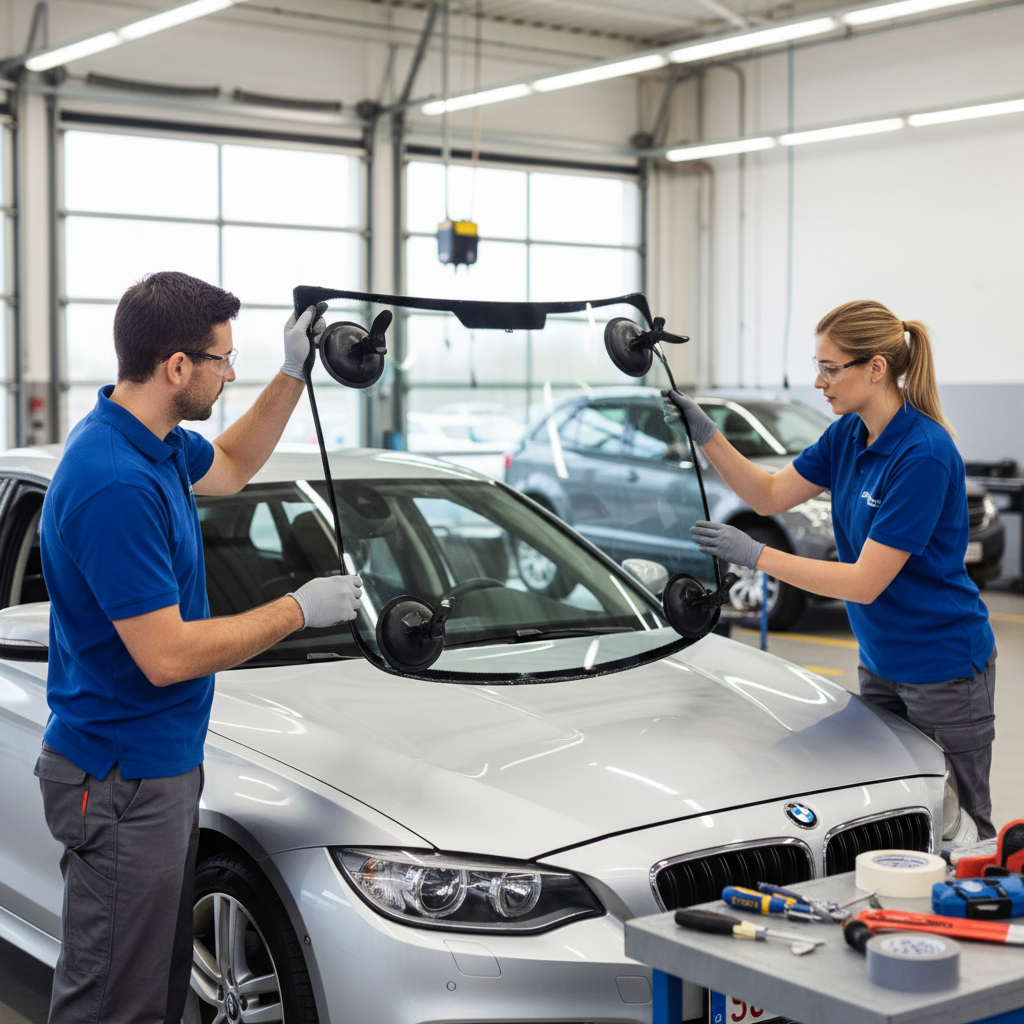 Équipe de techniciens vitrage automobile