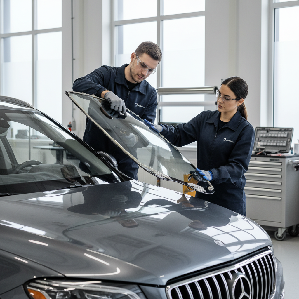 Équipe de techniciens vitrage automobile
