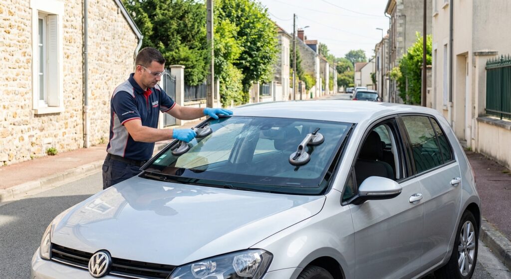 Remplacement de pare-brise en cours Mantes-la-Jolie