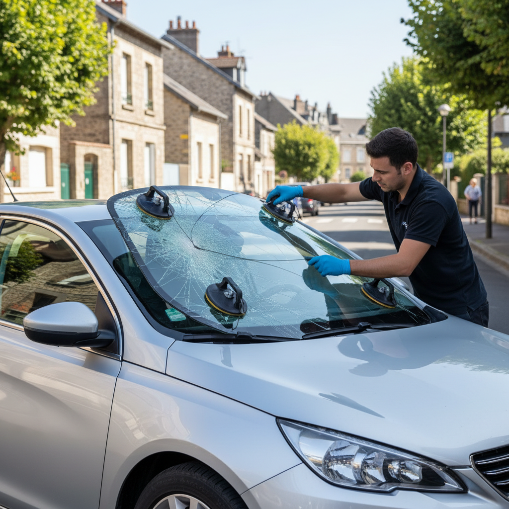Remplacement de pare-brise en cours Mantes-la-Jolie