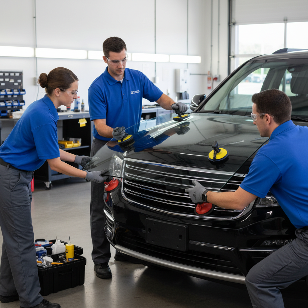 Équipe de techniciens vitrage automobile
