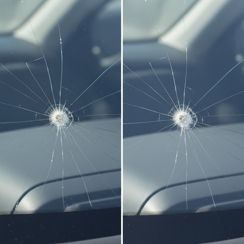 Réparation d'impact pare-brise avant après