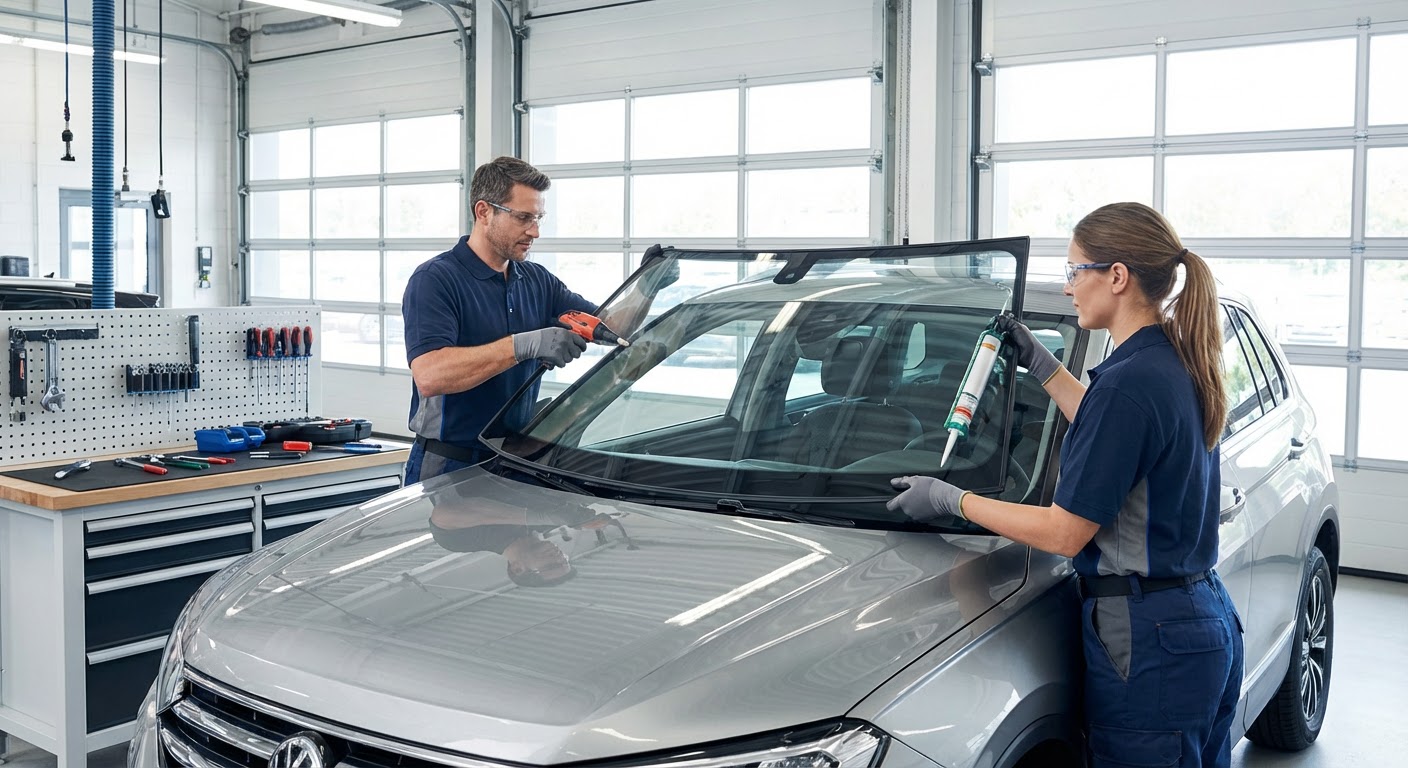 Équipe de techniciens vitrage automobile