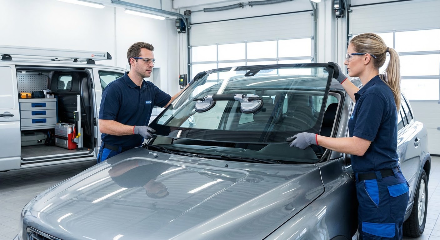 Équipe de techniciens vitrage automobile